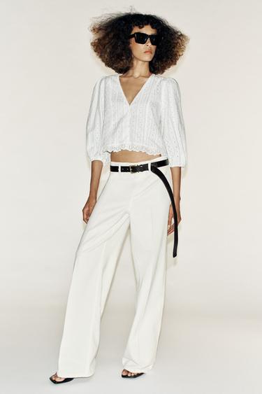 CUTWORK EMBROIDERY BLOUSE - Oyster-white by Zara