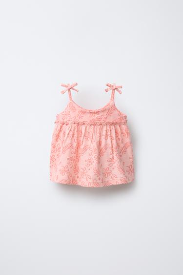 Zara FLORAL TANK TOP - Tangerine