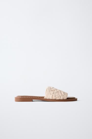 SANDALIA PLANA CROCHET - Blanco Crudo de Zara