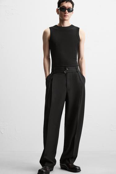 PLEATED TROUSERS WITH BELT - Black by Zara