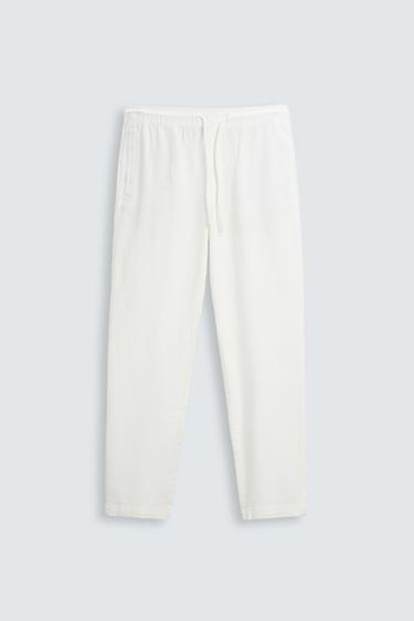 Zara TEXTURED RELAXED FIT PANTS - Oyster-white
