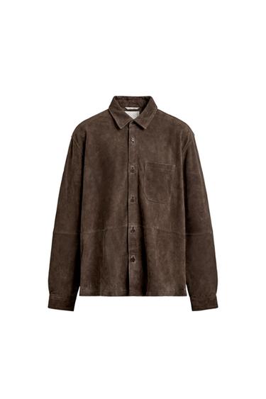 Zara 絨面皮革襯衫式外套 - 巧克力色