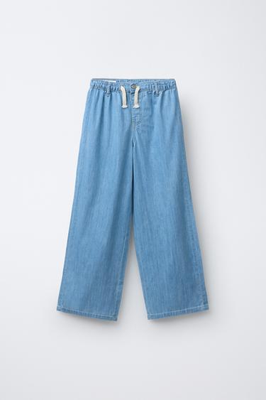 Zara FLOWY WIDE LEG JEANS - Light blue