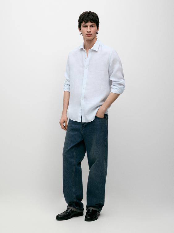 Striped slim fit linen shirt from Zara - $130