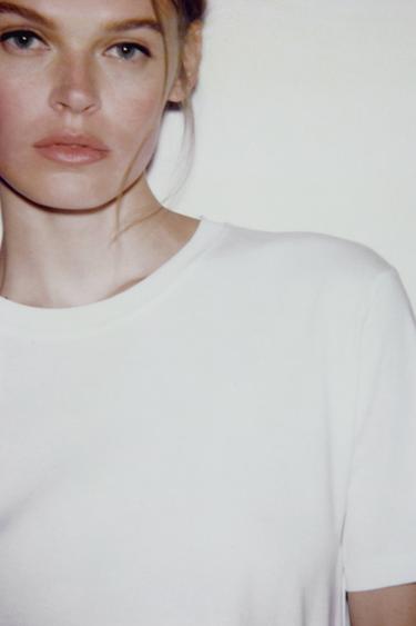 T-SHIRT EN COTON MERCERISÉ - Blanc de Zara - Image 5