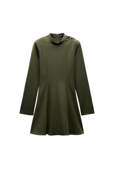 VESTIDO CORTO BOTONES DORADOS HOMBRO