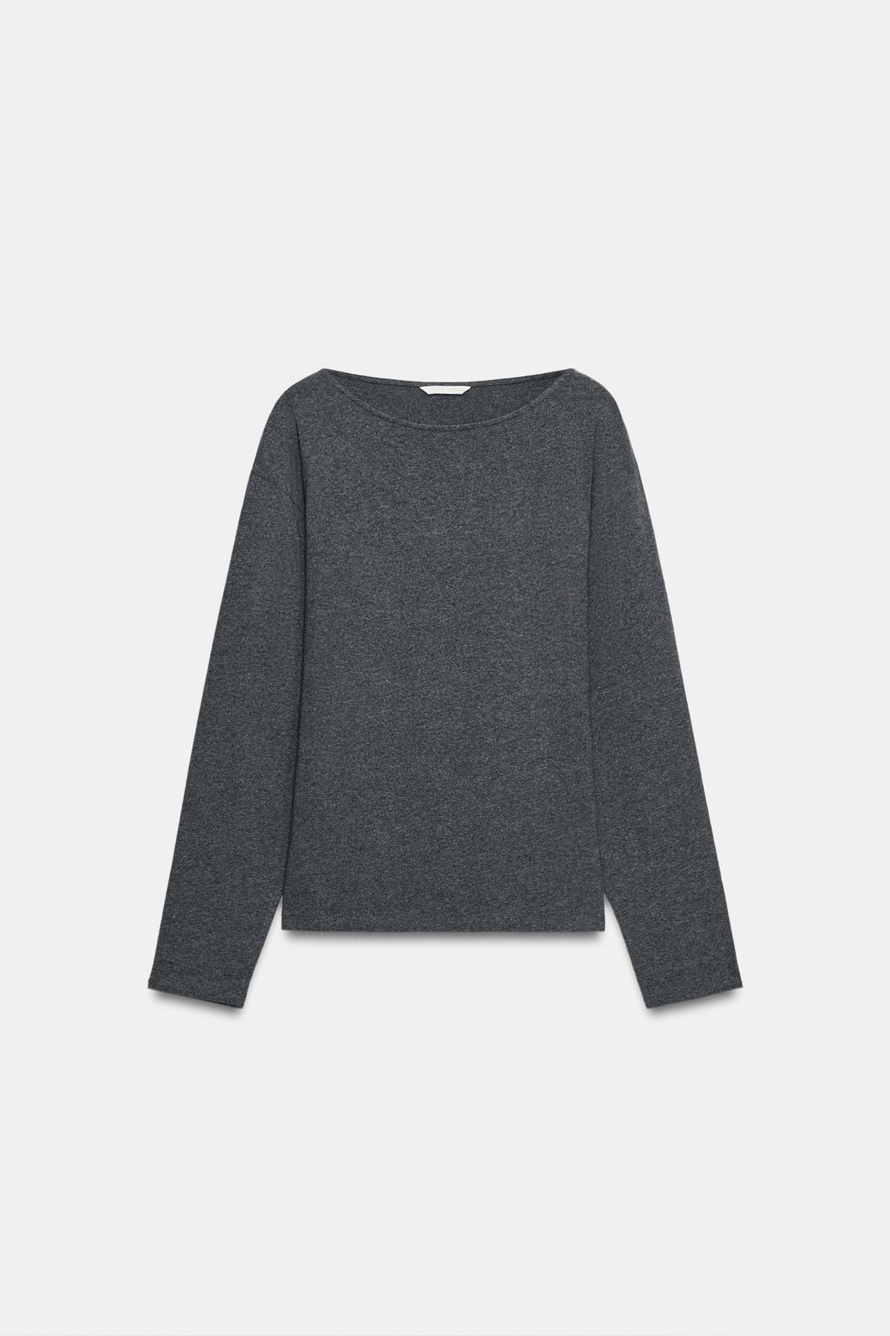 FITTED BOAT NECK T-SHIRT — Gray marl