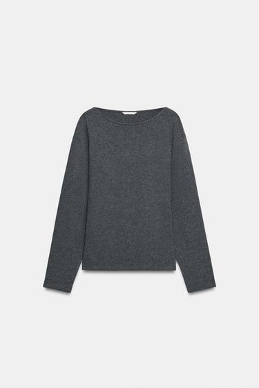 FITTED BOAT NECK T-SHIRT — Gray marl 2