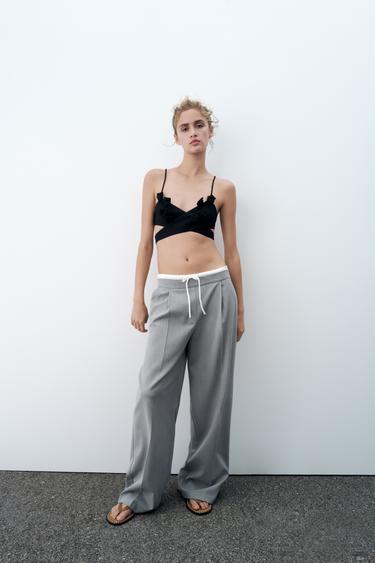 WIDE-LEG TROUSERS WITH DOUBLE WAISTBAND - Grey by Zara - Image 0
