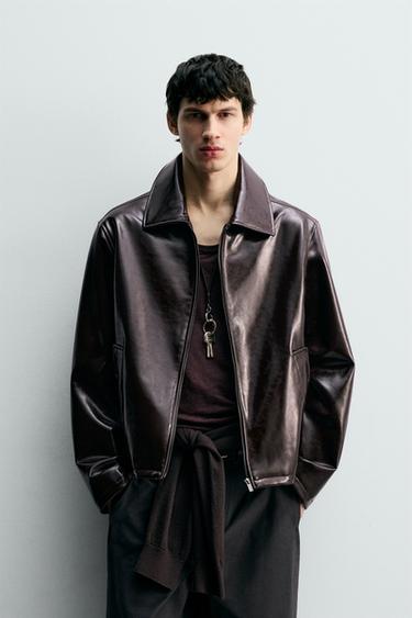 Zara VINYL FINISH JACKET - Dark brown