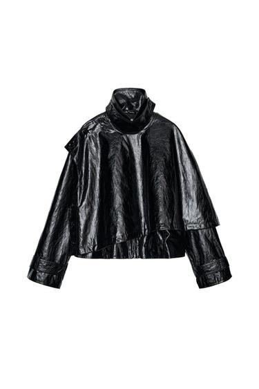 JACKE AUS KUNSTLEDER MIT SCHAL ZW COLLECTION - Schwarz von Zara