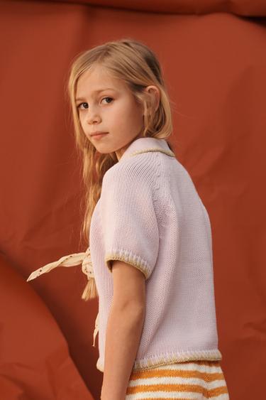 PULL POLO EN MAILLE BRODERIES ÉDITION LIMITÉE - Mauve poudré de Zara - Image 3