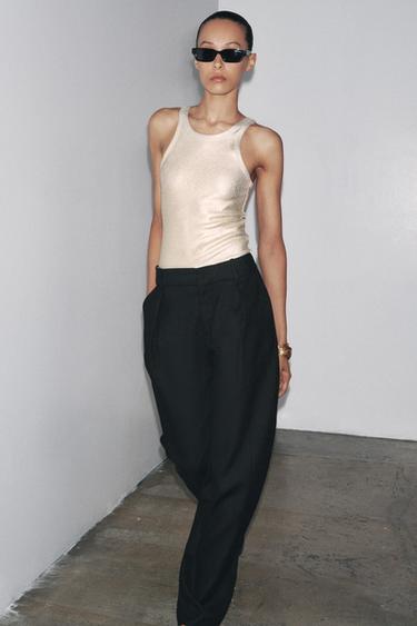 Zara METALLIC RIBBED BODYSUIT - Golden - Image 0
