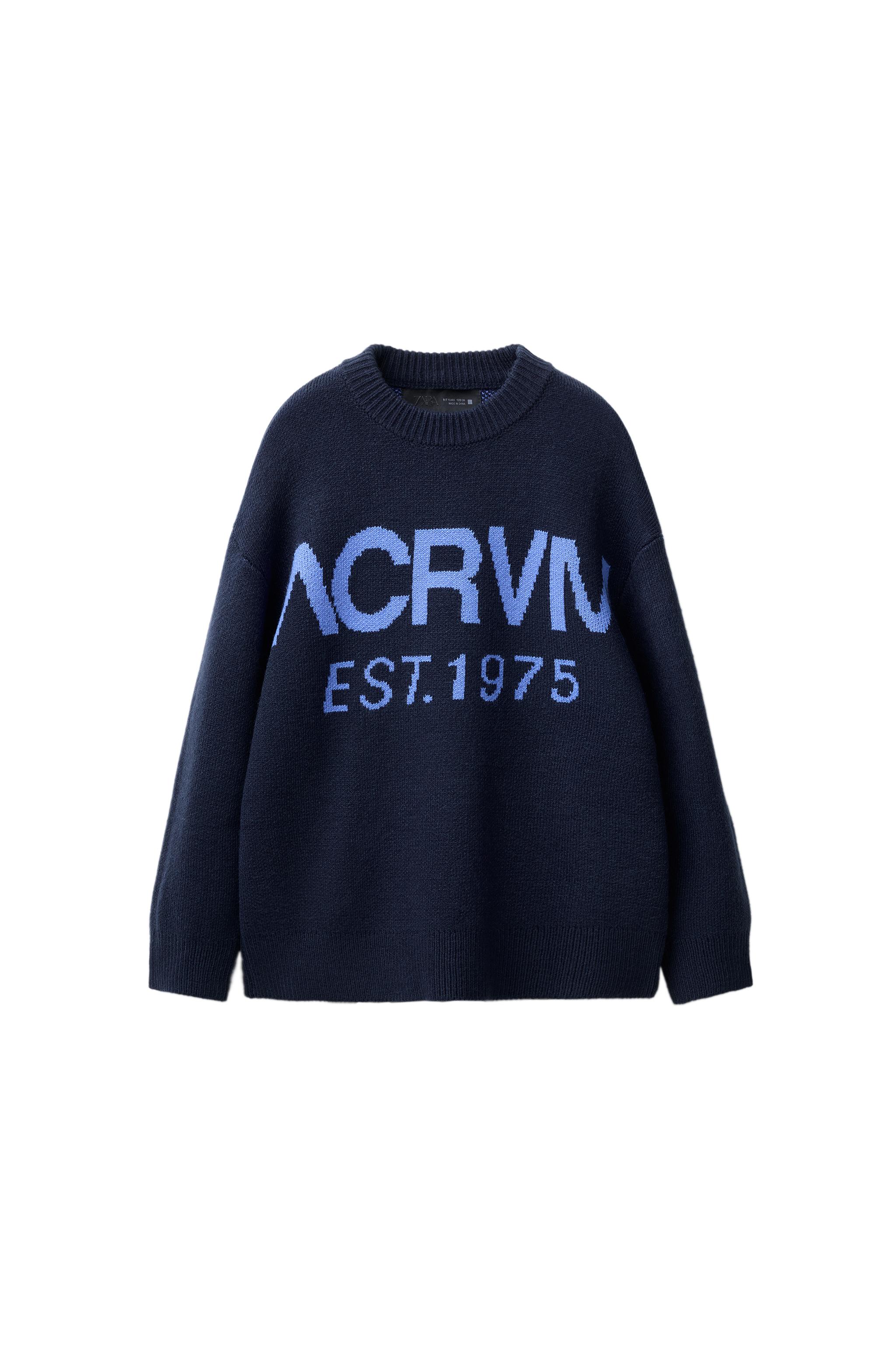 JACQUARD KNIT SWEATER WITH SLOGAN - navy | ZARA South Africa