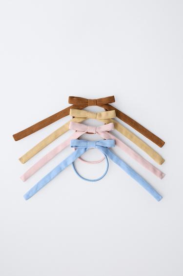 FOUR-PACK OF FAUX SUEDE BOW HAIR TIES - Khaki by Zara - Image 3