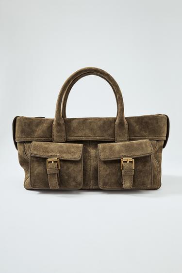 Zara LEATHER CITY BAG WITH POCKETS - Green