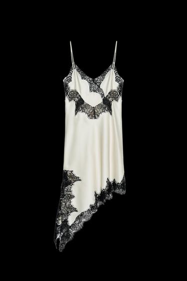 ASYMMETRIC LACE DRESS ZW COLLECTION - Ecru / Black by Zara