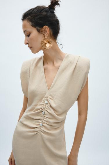 ROBE À ÉPAULETTES EN MÉLANGE DE LIN ZW COLLECTION - Marron clair de Zara - Image 1