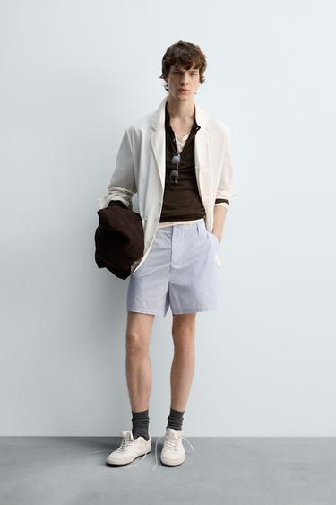 STRIPED BERMUDA SHORTS LIMITED EDITION - Sky blue by Zara