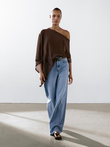 Zara Asymmetric linen blend cape - Brown - Image 0
