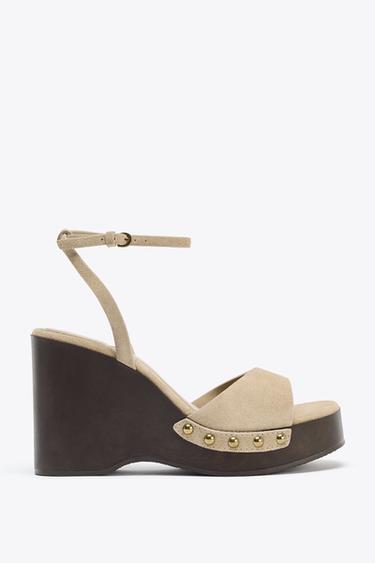 SPLIT SUEDE STUDDED SANDALS - Sand Brown by Zara