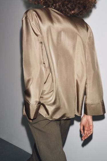 ZW COLLECTION SILK SHIRT WITH POCKET - Caramel by Zara - Image 2