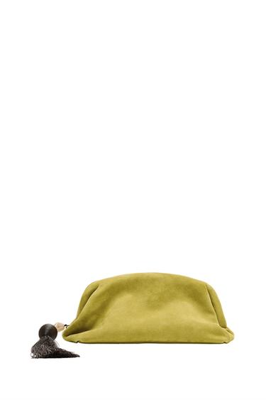 LEATHER CLUTCH WITH TASSEL - Lime Green by Zara