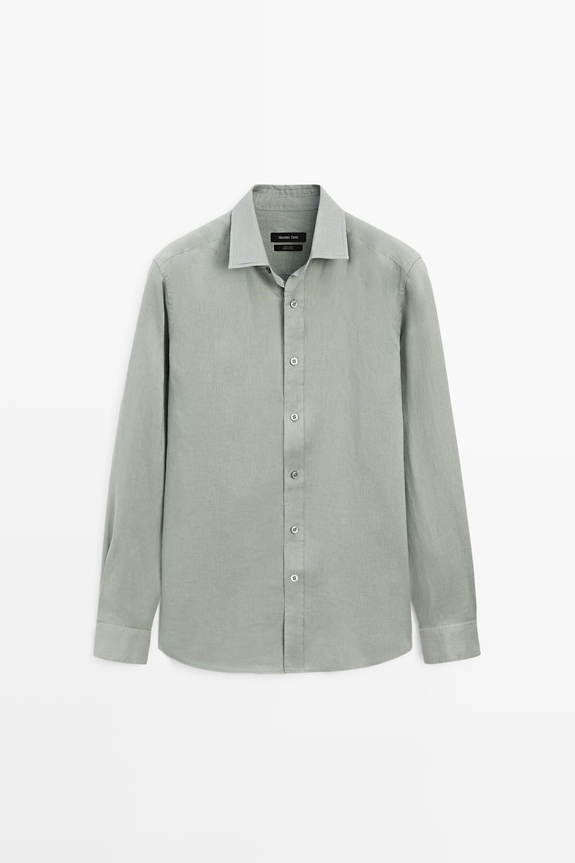 Slim fit 100% linen shirt — Moss green