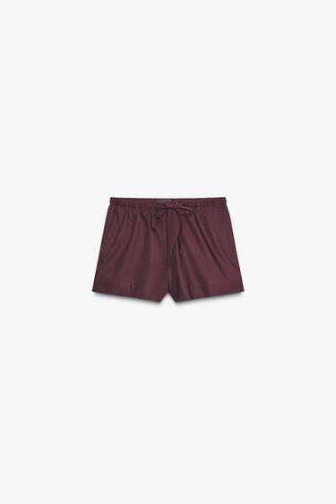 Zara POPLIN MINI SHORTS - Burgundy