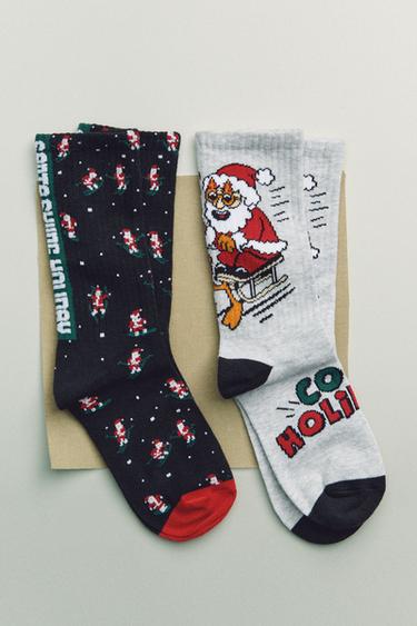2-PACK OF LONG SANTA CLAUS AND REINDEER SOCKS - Red by Zara
