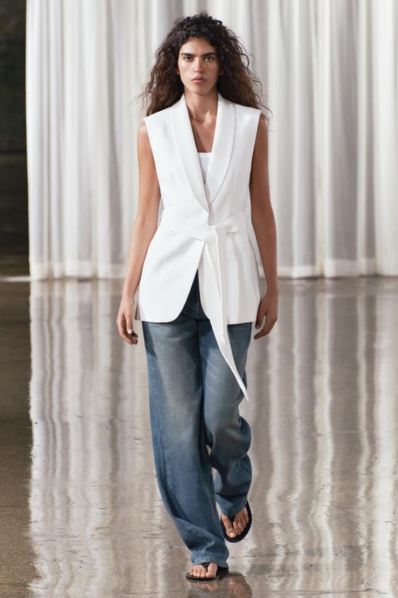 Beige Elegant Zipper Vest/asymmetric Casual Long Top/extravagant
