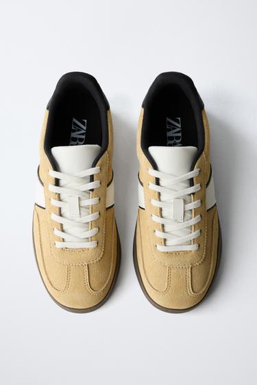 LEATHER SNEAKERS - Mustard by Zara - Image 4