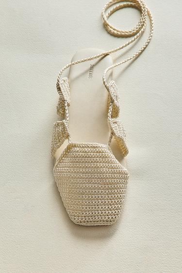 Zara CROCHET SANDALS WITH ANKLE STRAPS - White