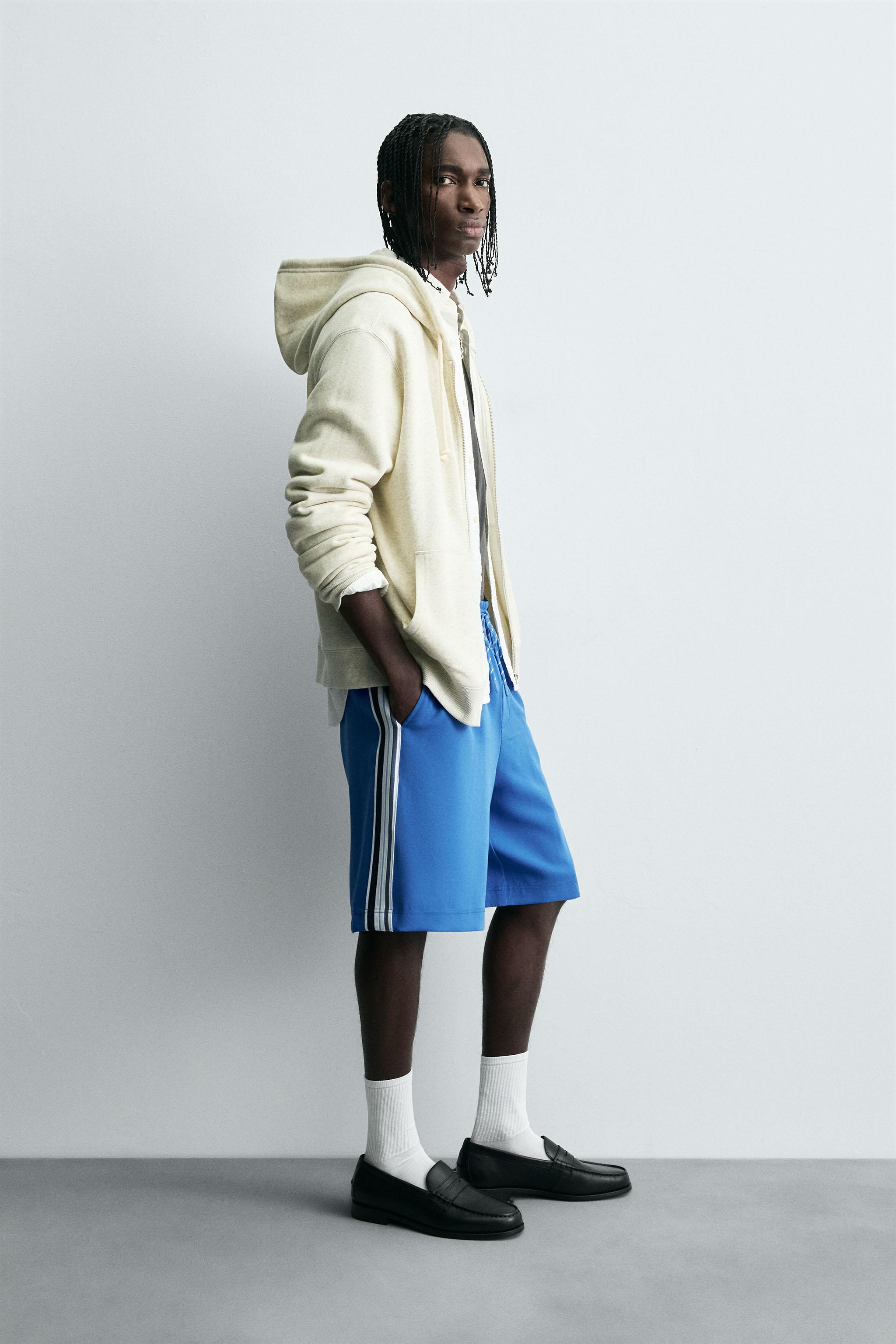 コントラストバンド付きバミューダパンツ - ブルー | ZARA Japan / 日本