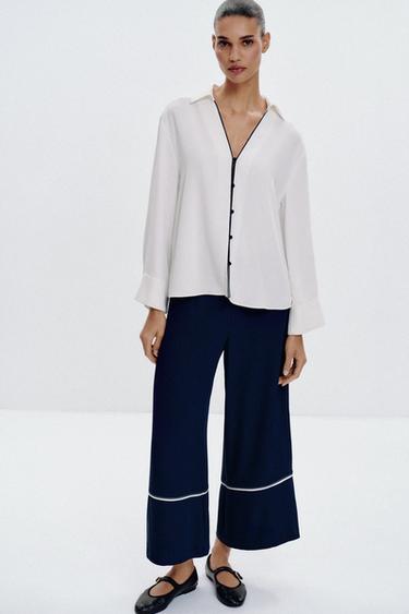 Zara TOPSTITCHED CULOTTES - Navy blue