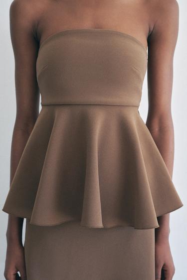 CREPE STRAPLESS TOP - Brown / Taupe by Zara - Image 3