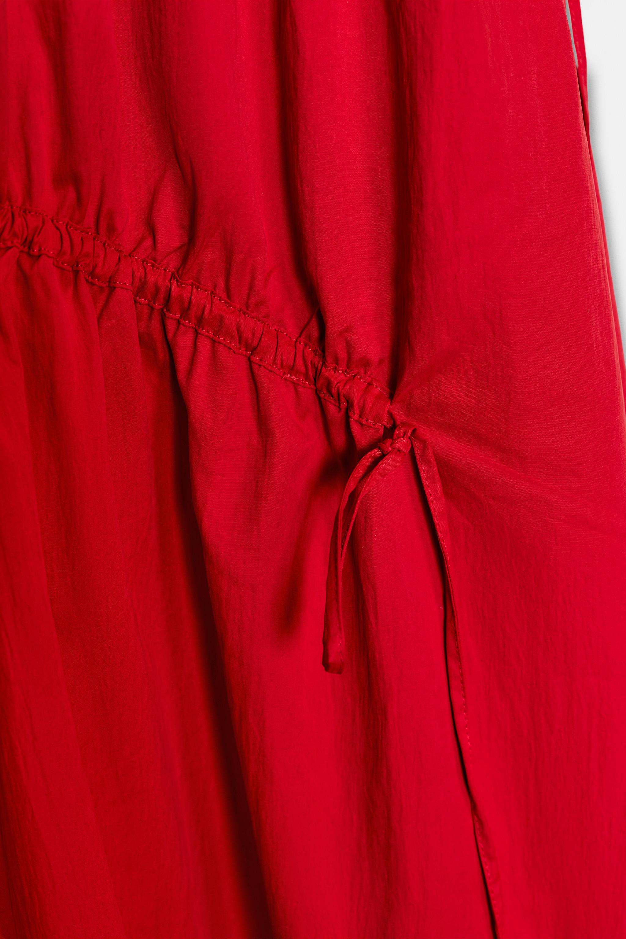 Zara - Nylon Midi Dress With Ties - Red - L - Woman Zara - Nylon Midi Dress With Ties - Red - L - Woman