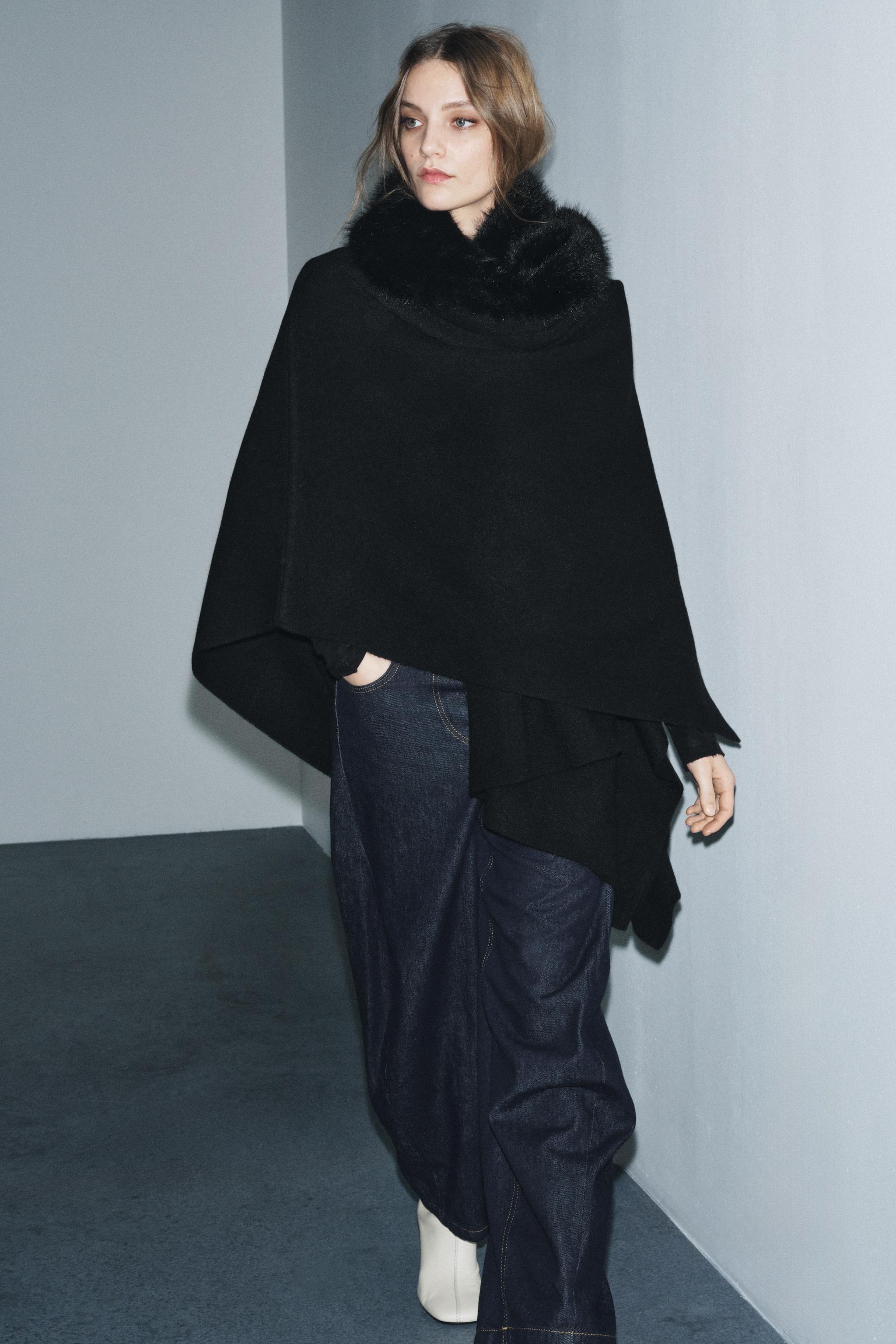 KNIT FUR CAPE - Black | ZARA United States