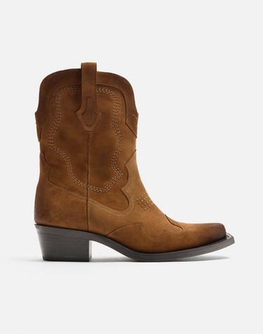 Zara LEATHER COWBOY BOOTS - Brown