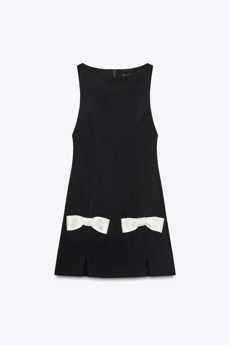 Mini Dress Contrast Pleated Dress Zara CONTRAST BOW MINI DRESS