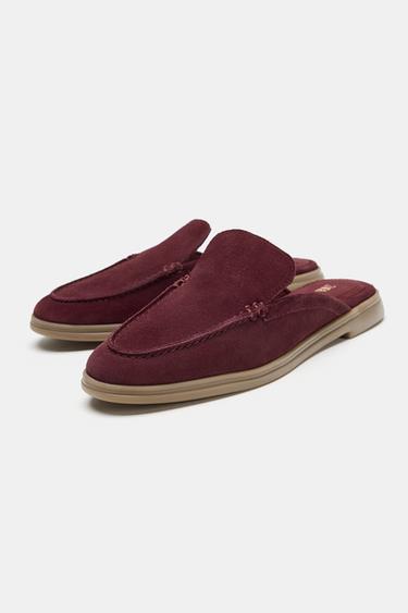 SPLIT SUEDE MULE LOAFERS — Burgundy Red 2