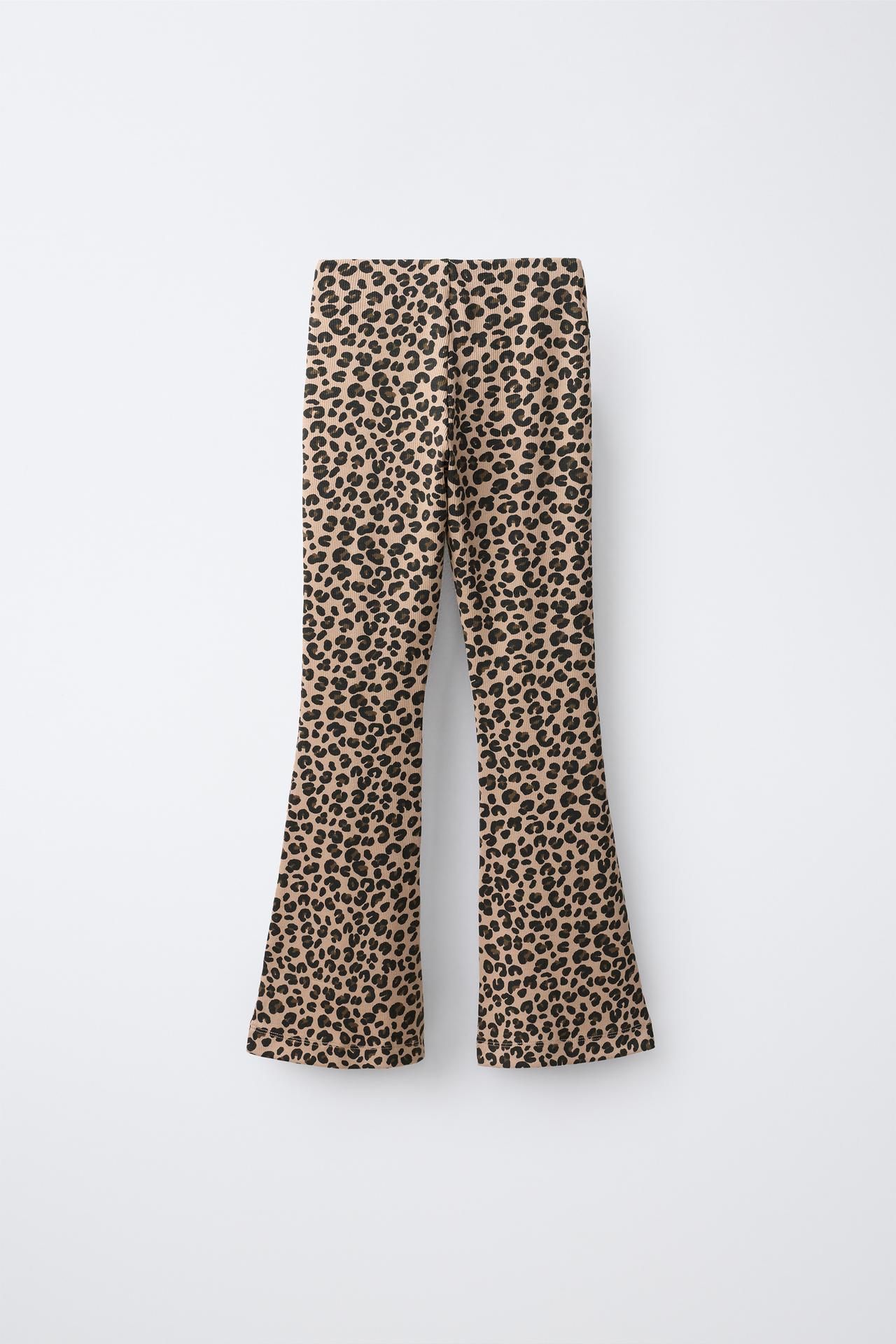 FLARED RIBBED LEGGINGS — Leopard
