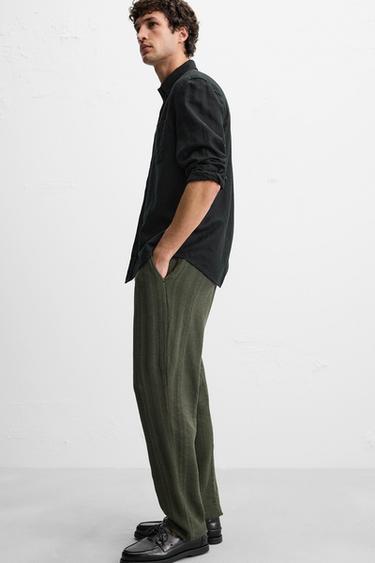 STRIPED TEXTURED TROUSERS - Green by Zara - Image 4