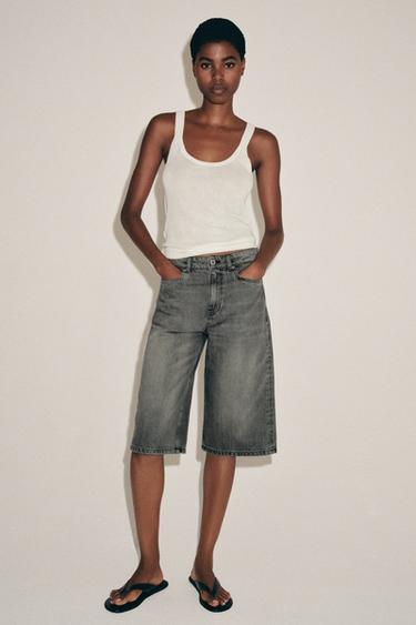 ZW COLLECTION MID-WAIST DENIM BERMUDA SHORTS - Grey by Zara