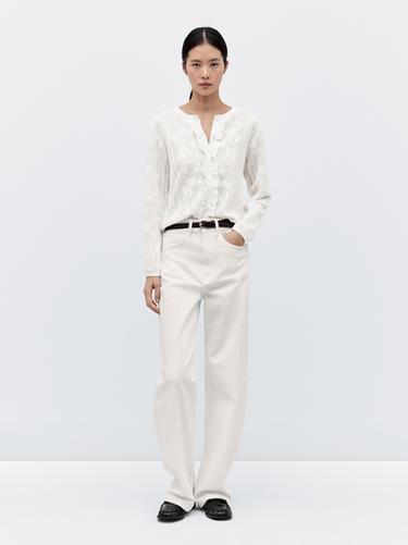 Zara Long sleeve openwork cardigan - Ecru - Image 0