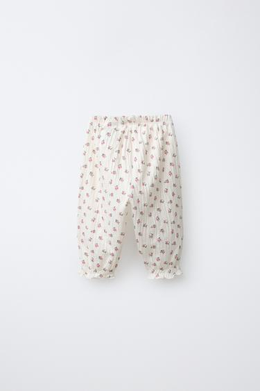TEXTURED FLORAL TROUSERS - Ecru by Zara - Image 1