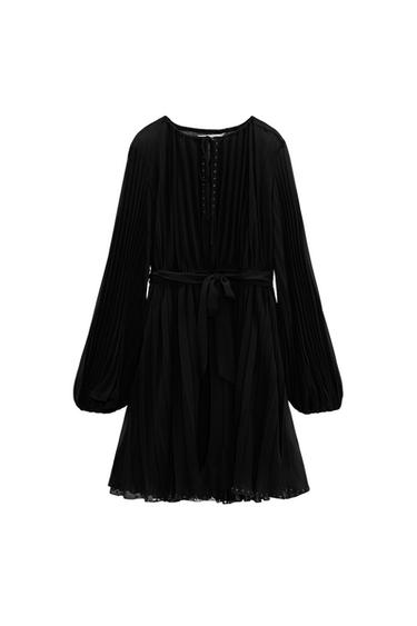 PLEATED DRESS WITH BELT