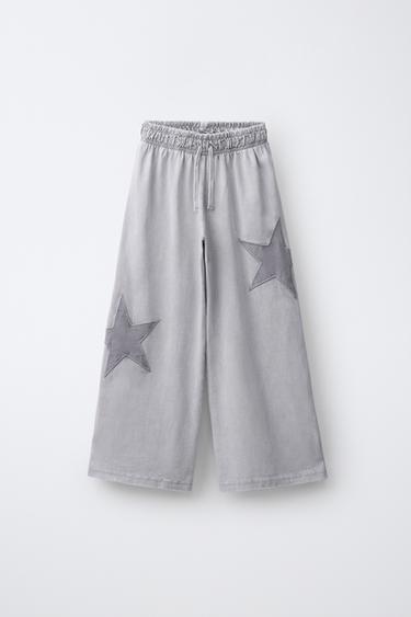WASHED EFFECT STAR WIDE-LEG TROUSERS - Grey by Zara - Image 0