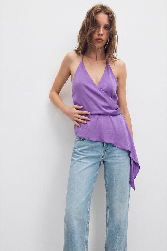 ASYMMETRIC SATIN TOP - Purple by Zara - Image 0