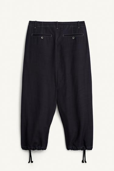 PANTALON FLUIDE À LACETS - Bleu marine foncé de Zara - Image 7